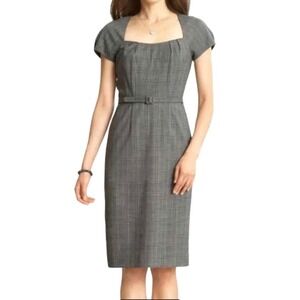 Banana Republic Gray Plaid Sheath‎ Knee Length Dress Women's 12P Petite Wool